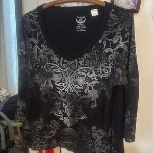 Elegant Black and Silver Long Sleeve Top